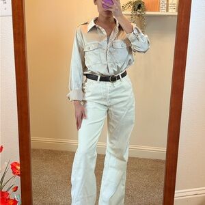 Cream Button-Up Shirt and Pants Set